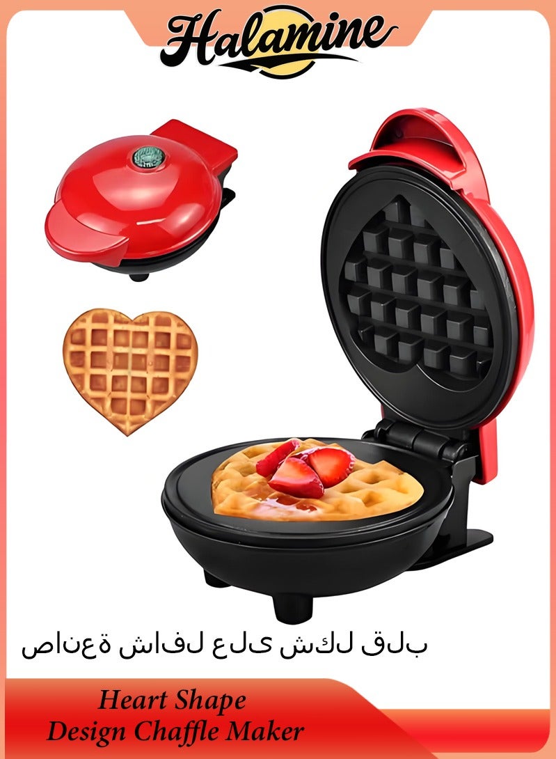 Halamine Mini Waffle Maker, Non-Stick Griddle for Waffles, Heart Shape Design Chaffle Maker - Image 1